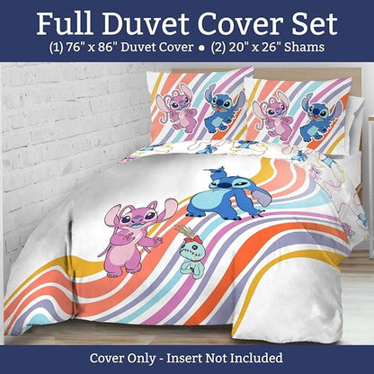 Jay Franco Duvet Cover Set – 2 Piece Comforter Cover and Sham Set, Super Soft Cozy Kids Bedding (Insert Not Included) White - Lilo and Stitch, Twin