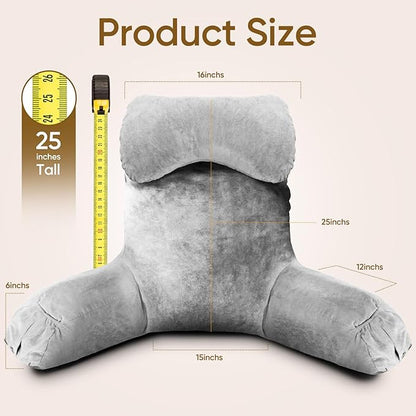 Reading Pillow for Sitting in Bed Adult, Reading Pillow with Shredded Memory Foam (LightGery, Extra Large 25" H)