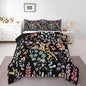 Erosebridal Colorful Floral Full Bedding Set for Girls Boys Kids,Cute Boho Flower Comforter Set Rustic Home Decor,Funky Watercolor Wildflower Quilt Bed Set Bohemian Flowers Bed Comforter Set 3Pcs
