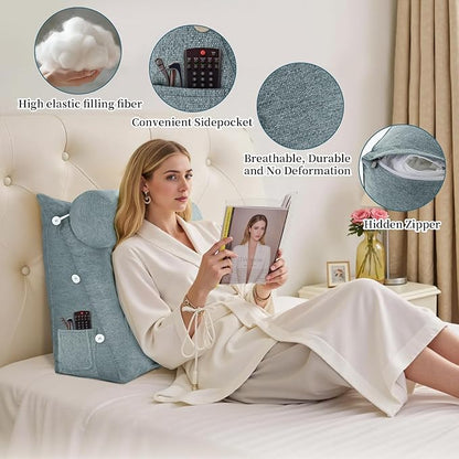 Bed Wedge Reading Pillow, Adjustable Reading Throw Cushion Triangular Pillow Wedge Couch Pillow for Lumbar Neck Back Support Pillow with Removable Cover