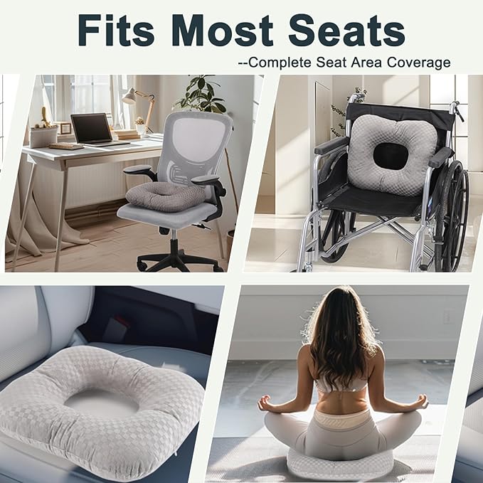 Anti-Slip Wheelchair Cushions, Bed Sore Cushions for Butt, Ergonomic Innovations Orthopedic Donut Pillow, Medical Seat Cushion for Sciatica, Back, Coccyx, Pressure Sore (Black)