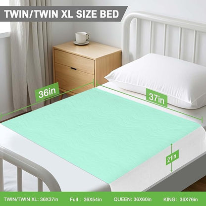 Bed Pads Washable Waterproof for Incontinence Adults, Reusable Wetting Pad Mattress Protector Underpads Tuckable Quick Dry, Fits Twin/Twin XL Size Bed, 36" x 37", Green