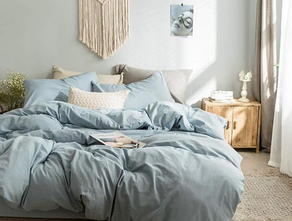 Light Blue Duvet Cover King, 100% Washed Cotton Linen Like Textured Solid Casual Modern Style Light Blue Bedding Set, with Zipper Closure, Luxury Soft Relaxed Feel Natural Wrinkled Comfy (3pcs, King)