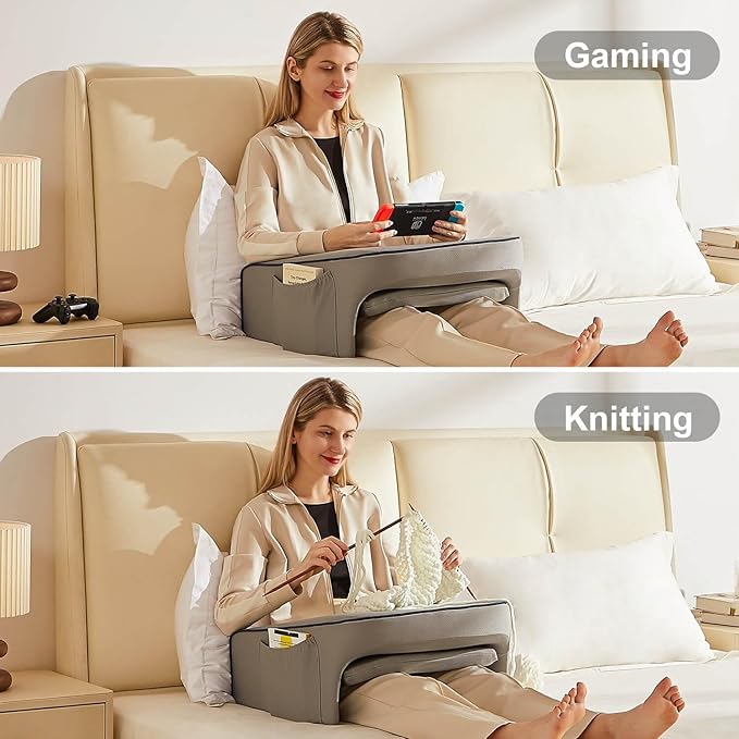 Reading Lap Pillow, Lap Desk Pillow for Bed, Laptop Arm Rest Pillow for arms for Reading, Working in Bed Couch(Grey)