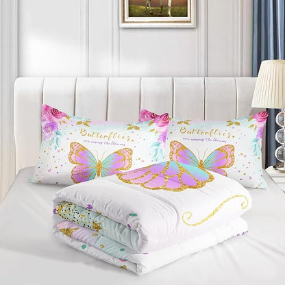 CVHOUSE Butterfly Bedding Set - Twin Butterfly Comforter Set with 1 Comforter and 2 Pillow Cases - 3 Piece