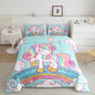 Feelyou Unicorn Bedding Toddler,Star Print Rainbow Kids Comforter Sets for Girls Comforter Set,Cute Unicorn Duvet Quilt,Cute Animal Bedding Rainbow Bedroom Decor,Blue