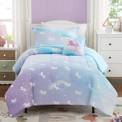 Kids Comforter Set Full Size for Girls, Glow in The Dark Unicorn Bedding Set 1 Comforter, 1 Decor Pillow, 2 Pillow Shams