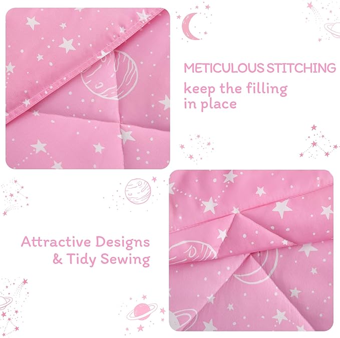 JSD Gradient Pink Stars Kids Comforter Set Queen Size, 3 Piece Space Theme Girls Printed Microfiber Bedding Set, Machine Washable