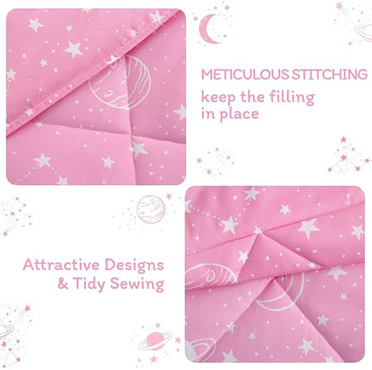 JSD Gradient Pink Stars Kids Comforter Set Twin Size, 2 Piece Space Theme Girls Printed Microfiber Bedding Set, Machine Washable