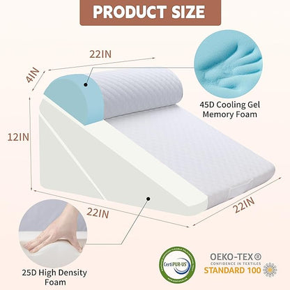 3PCS Bed Wedge Pillow Set for After Surgery, 9&12inch Orthopedic Memory Foam Adjustable Pillow Wedge for Acid Reflux Relief, Back Pain, Neck&Back Support