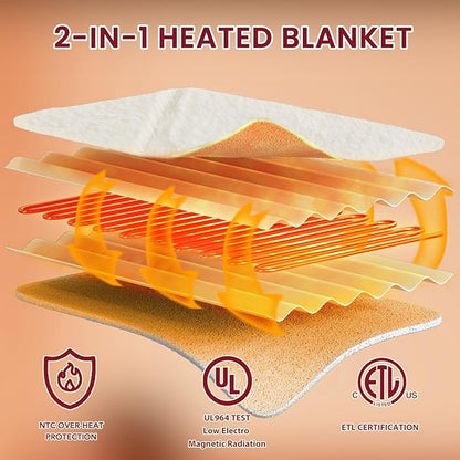 Heated Electric Blanket- Electric Throw Blanket 84"x90" for Bed- Heating Blanket with 5 Heating Levels& 4 Hours Auto Off for Home Office - Soft Faux Fur Blanket for Full Body(Beige)