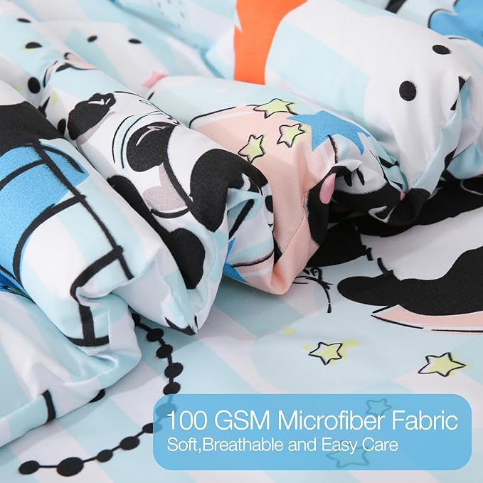 JSD Blue Panda Kids Comforter Set Full Size, 3 Piece Moon Microfiber Comforter with Pillow Shams, Machine Washable