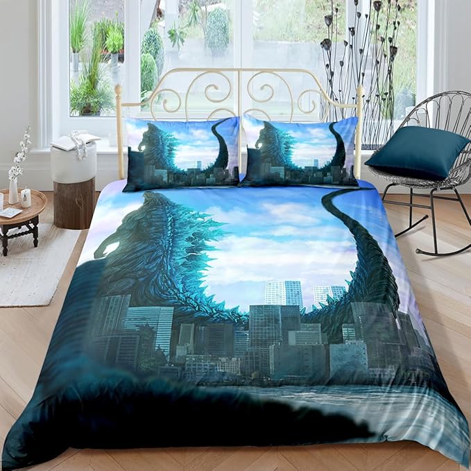 Duvet Cover Set Queen King Size Dinosaur Comforter Cover Bedding Set 3D Cartoon Microfiber 1 Piece Duvet Cover with Zipper Closure 2 Pieces Pillow Shames No Comforter (Dino32, Full/Queen)