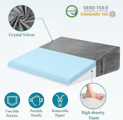 Wedge Pillow for Sleeping, 7.5" Bed Wedge Pillow for After Surgery, Triangle Pillow Wedge for Heartburn, Acid Reflux, GERD, Back Pain Relief, Neck Pain, Soft & Cooling Memory Foam Top