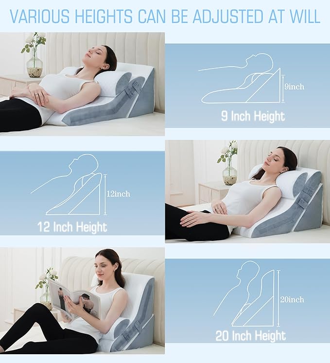3PCS Bed Wedge Pillow for Sleeping, 20-in-1 Adjustable Memory Foam Pillow Wedge for Back Leg Pain Relief, 23" Wide Wedge Pillow for After Surgery, Acid Reflux, Snoring, Back Pain