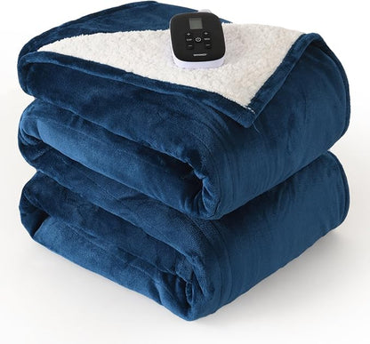 WOOMER Electric Blanket Full Size,Durable Flannel and Soft Sherpa,Dual Control,77”×84” Heated Throw Blanket, 10 Heat Levels&0.5-12h auto-Off,Energy Efficient,ETL Certified