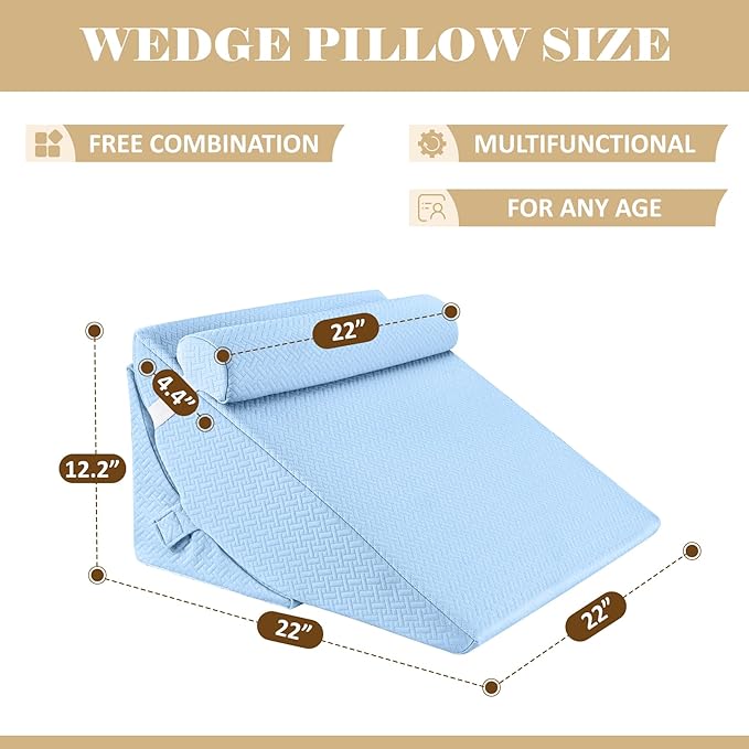 Bed Wedge Pillow for Sleeping, Adjustable Wedge Pillow Set for After Surgery, Elevated Triangle Pillow for Acid Reflux and Back Pain Relief, Post Surgery, Sleep Apnea, Back Suppor