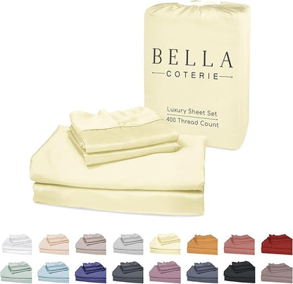 Bella Coterie Luxury Bamboo Viscose 34” Split Top King Size Sheet Set | 1 Fitted Sheet for Sleep Number & Adjustable Beds | 100% Organically Grown | Cooling & Soft | 18” Deep Pocket [Lemonade]