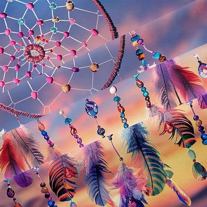 Queen Size Duvet Cover Bedding Set for Summer Cooling Comforter Cover Soft Quilts Duvet Cases Bedroom Set Boho Dreamcatcher Sunrise/Sunset Native American Feathers Beads,Queen