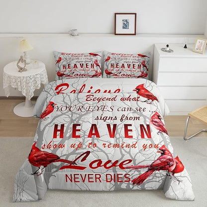 Feelyou Cardinal Bird Comforter Set Toddler Size Farmhouse Red Birds Bedding Set for Girls Boys Women Men Tree Branches Decor Comforter Nature Comforter with 1 Pillow Case