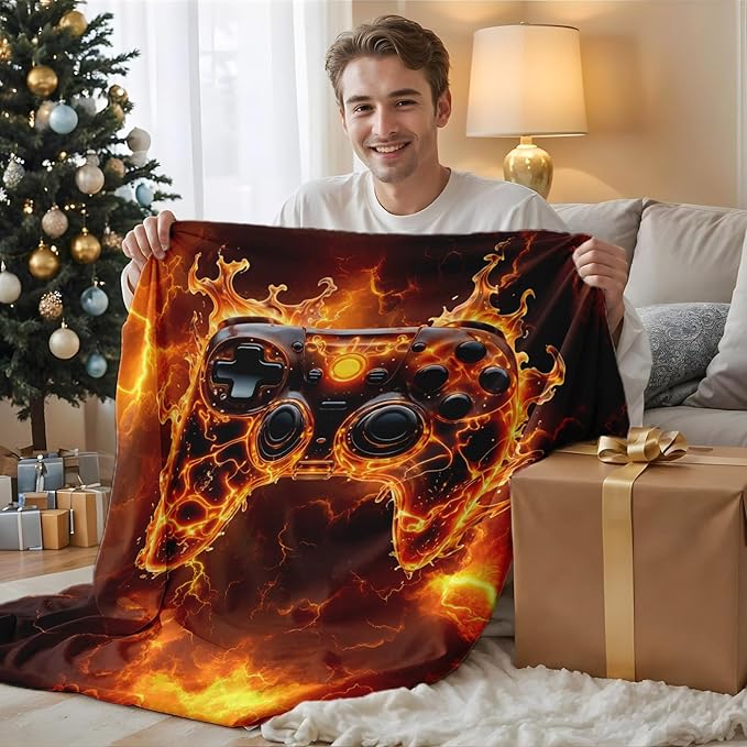 Kids Blanket for Boys Gaming Blankets Gamer Gift, Cool Cozy Soft 60 x 50 Inches Flannel Throws for Bed Travel Sofa Living Room Decor