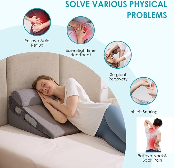 3Pcs Wedge Pillow Set for After Surgery,Acid Reflux Relief, Adjustable Bed Wedge Pillows for Sleeping,Anti Snore, Memory Foam Triangle Pillow for Back&Neck&Shoulder Pain Relief, Grey