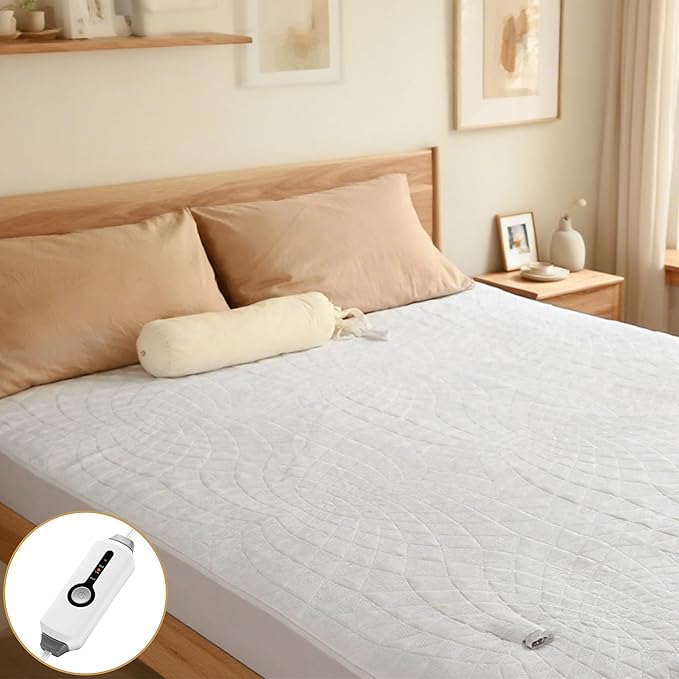Electric Mattress Pad Twin Size 39"x75" with 10 Hours Auto Off 4 Heat Setting Simple Controller Fit Up to 15 Inch Deep Pocket, Machine Washable - White Diamond Printed Pattern