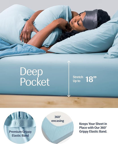 Rest® Evercool®+ Cooling Comforter Set, King size Light Blue, 4pcs with Cooling Blanket, Wrinkle-Free Deep Pocket Fitted Sheet, 2 Silver-Infused Pillowcases for Skin and Hair Bed Set for Ultra Comfort