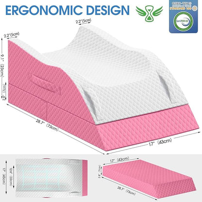 Elevation Pillows for Leg After Surgery, Memory Foam Adjustable Wedge Pillow for Injury or Rest, Ankle Pillow for Sleeping Blood Circulation Pink/Double Leg