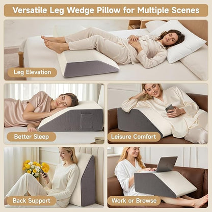 8" Leg Elevation Pillow, Leg Wedge Pillow for Swelling and Blood Circulation, Leg Pillow for After Surgery Recovery, Knee Hip Ankles Back Pain Relief, Knee Pillow for Sleeping, Removable Cover, Grey