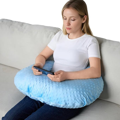Reading Pillow for Gaming Reading Crochet, U Shaped Arm Support Pillow with Removable Cover Reducing Arching Neck for Adult Reading and Working Sitting on Bed Sofa for Arm Rest (Blue)