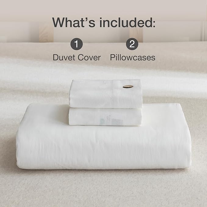JELLYMONI Cotton Duvet Cover Super Queen Size - Bright White Comforter Cover with Button 100% Washed Cotton 3PCS Breathable Soft Solid Bedding Set Duvet Cover 98×90in & 2 Pillowcases (NO Comforter)