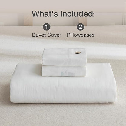 JELLYMONI Cotton Duvet Cover Super Queen Size - Bright White Comforter Cover with Button 100% Washed Cotton 3PCS Breathable Soft Solid Bedding Set Duvet Cover 98×90in & 2 Pillowcases (NO Comforter)