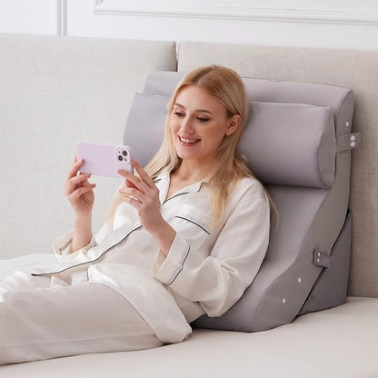 3PCS Wedge Pillow Set for After Surgery, 10-in-1 Adjustable Wedge Pillow for Acid Reflux Relief, Bed Wedge Pillows for Sleeping, Snoring & Back Pain Relief, Sit up Pillow for Bed, Plush Grey