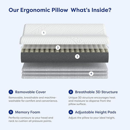 Ecosa Adjustable Memory Foam Pillow, Travel Pillows for Sleeping, Cervical Neck Pillow for Sleeping, Soft Memory Foam Pillows for Side Sleepers, Side Sleeper Pillow for Shoulder Pain