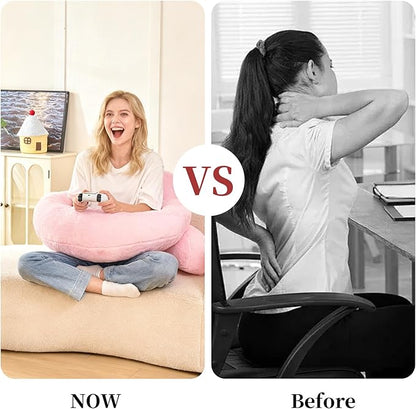 Reading Pillow for Bed,U Shaped & Back Support Pillow for Bed,19" Backrest with Lumbar & Arm Support,Luxurious Faux Rabbit Fur,Gaming PillowFor Crochet/Reading/Watching TV,Pink