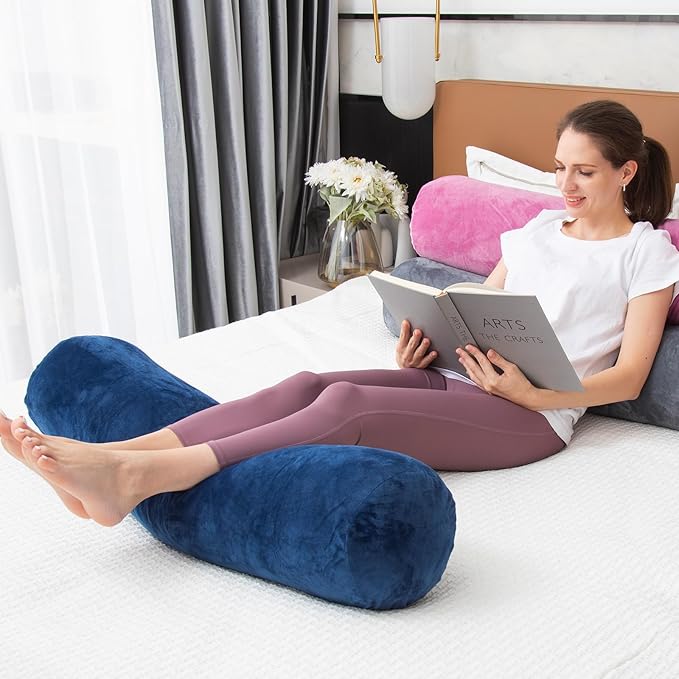 Body Pillow, Memory Foam Round Body Pillows for Adults, Firm Long Bolster Pillow for Bed, Cylinder Tube Roll Pillow with Velvet Cover, 47x7.87 Inches, Navy Blue