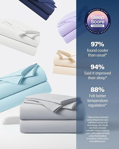 REST® Evercool®+ Starter Sheet Set Twin XL Light Gray, Breathable Bed Sheets for Hot Sleeper and Night Sweats, with Pillowcases, Ionic+ Self-Cleaning Silver Yarn for Sensitive Skin, 3PCS No Flat Sheet