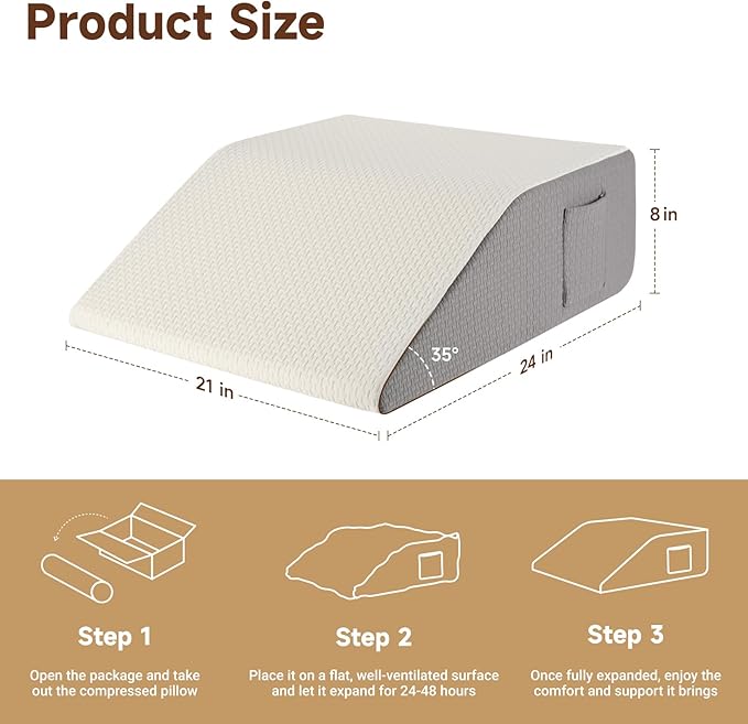 8" Leg Elevation Pillow, Leg Wedge Pillow for Swelling and Blood Circulation, Leg Pillow for After Surgery Recovery, Knee Hip Ankles Back Pain Relief, Knee Pillow for Sleeping, Removable Cover, Grey