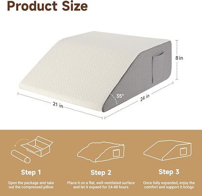 8" Leg Elevation Pillow, Leg Wedge Pillow for Swelling and Blood Circulation, Leg Pillow for After Surgery Recovery, Knee Hip Ankles Back Pain Relief, Knee Pillow for Sleeping, Removable Cover, Grey