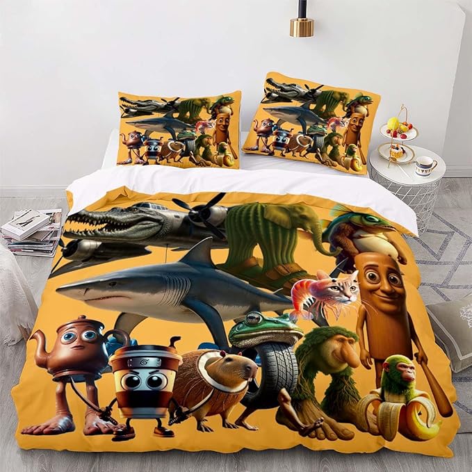 Funny Fusion Animals Bedding Set,Fusion Animals Duvet Cover Twin Full Queen King Set for Kids Boys Bed Decor Gifts (Color 15,Full (80" x 90"))