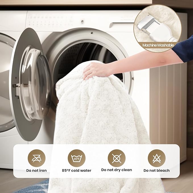 MAXEVE Heated Blanket Electric Throw 50"x60" Faux Rabbit Fur Sherpa Blankets with 6 Heating Sets & 12 Hours Auto Off, Warm Gifts for Grandma Wife, ETL Certification