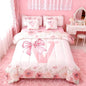 Erosebridal Initial Letter V Bed in A Bag Pink Bow Girls King Bedding Sets Kawaii Girly Bowknot Bed Set Bedroom Decor Spring Fresh Style Comforter Set with Sheets for Kids Teen Women 7-Piece