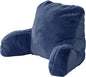 Plush Faux Fur Backrest Reading Bed Rest Pillow with Arms and Pockets for Sitting in Bed Couch Sofa, Back Support Wedge Cushion with Removable Cover, 20" x 18" x 17", Dark Blue