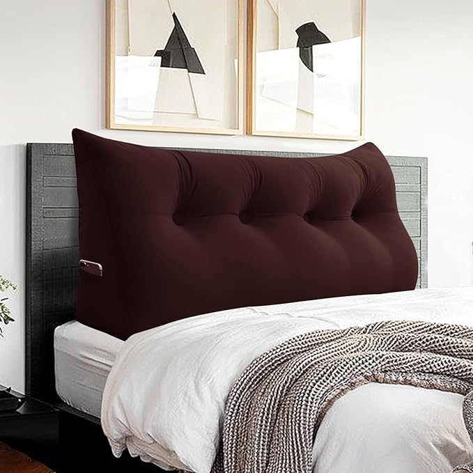 Headboard Wedge Pillow Large Reading Pillow Full Size Bed Rest Back Support Pillow for Sitting up in Bed Daybed Couch Backrest Cushion Velvet Chocolate Brown