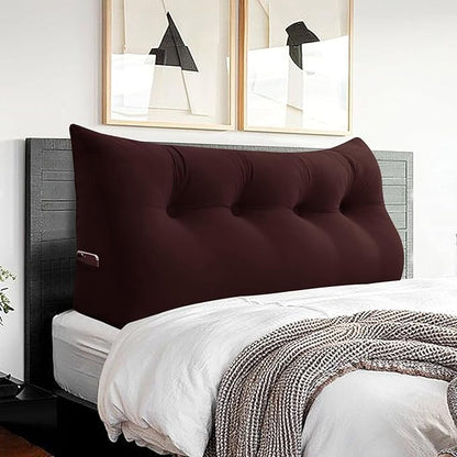 Headboard Wedge Pillow Large Reading Pillow Full Size Bed Rest Back Support Pillow for Sitting up in Bed Daybed Couch Backrest Cushion Velvet Chocolate Brown
