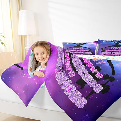Cheerleading Quilt Set Twin,Girls Dance Gymnastics Lovers Bedding Set for Kids Teens Woman Room Decor,Purple Glitter Watercolor Comforter Set Gymnast Sports Duvet Insert 2pcs,1 Pillowcase