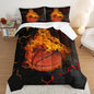 Basketball Bedding Set Queen Size,Black Honeycomb Background Comforter Flame Basketball Print Bedding Set for Boys Girls Bedroom Decor,Sports Themed Sets Comforter with 2 Pillowcases.