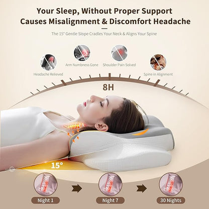 Cervical Pillow for Neck and Shoulder Pain Relief, Contour Memory Foam Ergonomic Neck Support Pillows with Washable Pillowcase for Side Back Stomach Sleepers