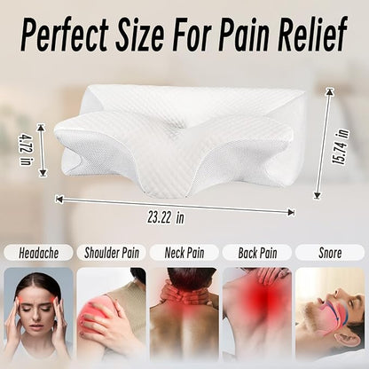 Cervical Pillow for Neck Pain Relief, Ergonomic Contour Orthopedic Pillow for Sleeping Shoulder Pain & Support, Cozy Memory Foam Neck Pillow with Pillowcase for Side Back Stomach Sleeper(White)